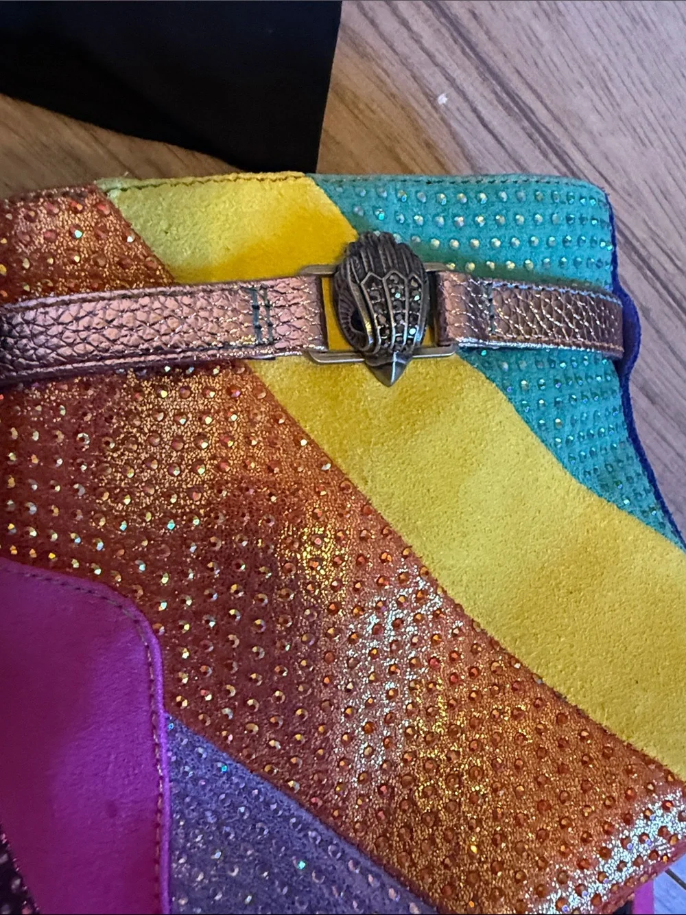 New KURT GEIGER Kensington Flexi Ankle Boot Rainbow Crystal $300 Sz 38